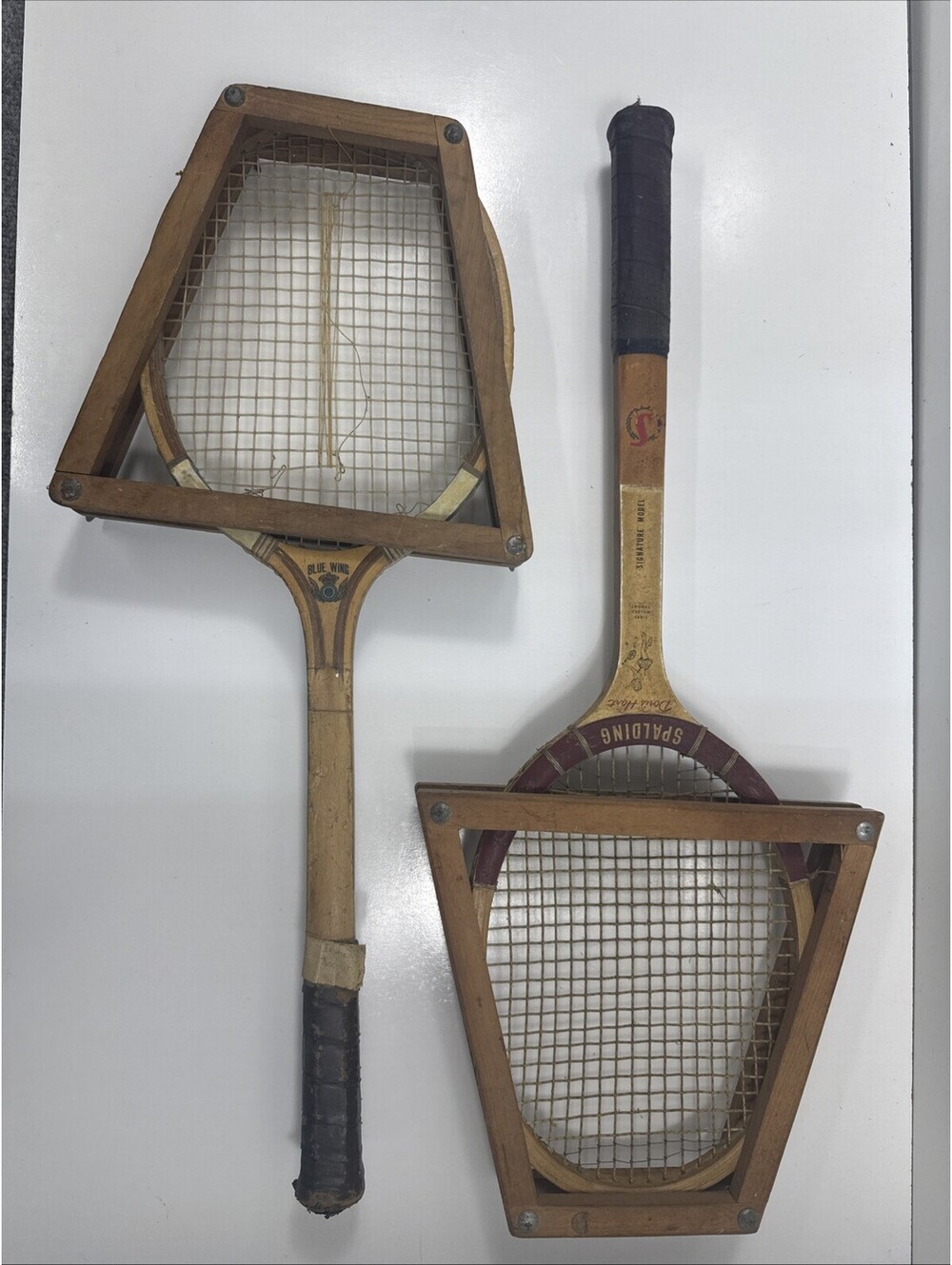 *Rare* Vintage Doris Hart Signature Model And Blue Wing Wooden Tennis Racquets